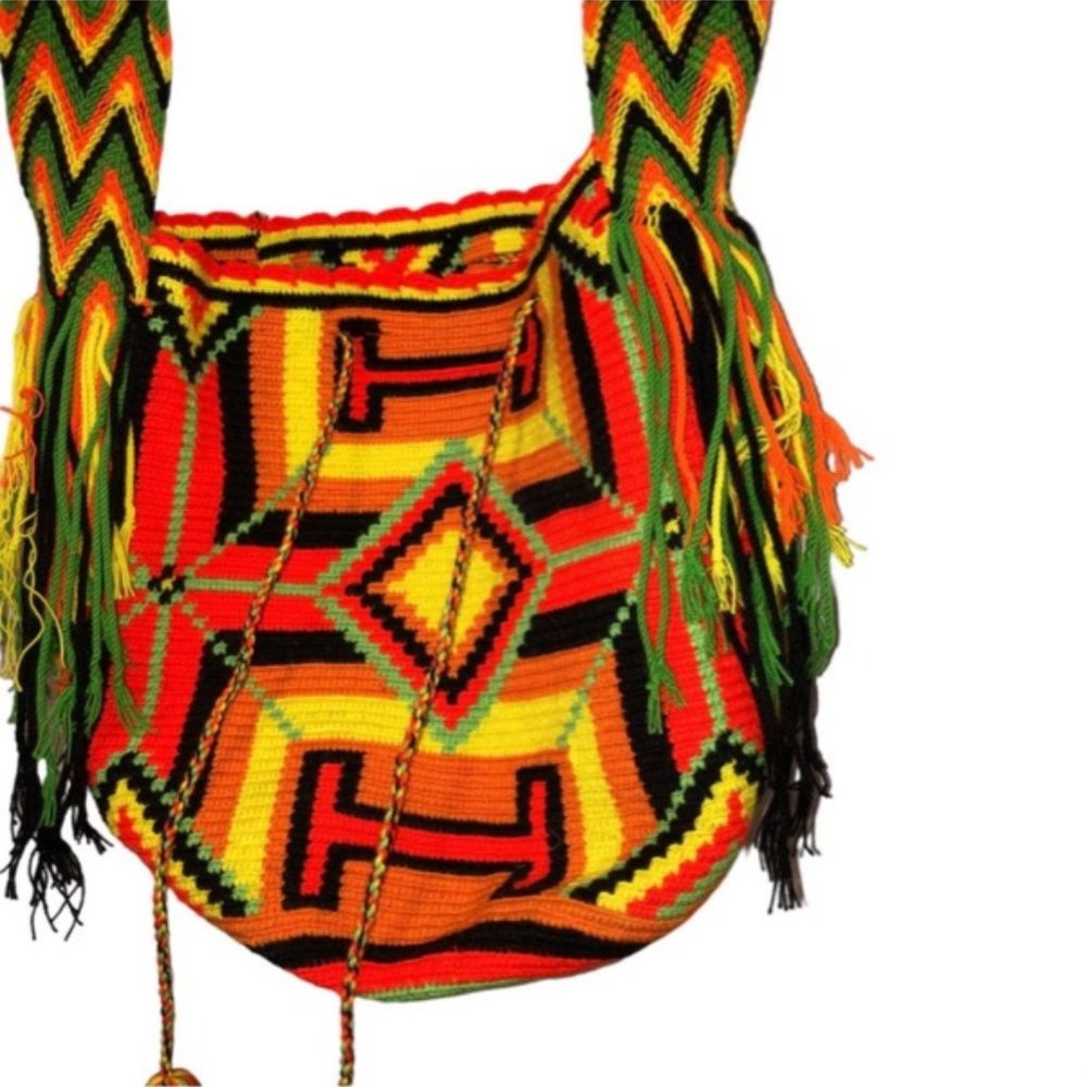 Guava Wayuu Colombian NEW orange green black Hand Woven Cross Body Bag … - Picture 3 of 5